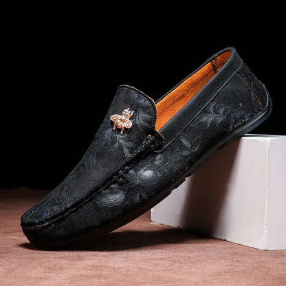 Men's Flower-Printed Faux Leather Slip-On Loafers - Stylish and Comfortable Men's Shoes