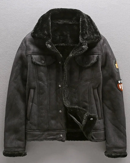 Men's Thick Warm Faux Leather Bomber Jacket
