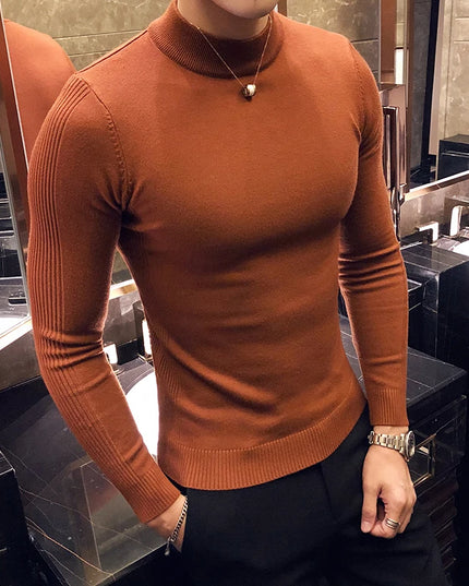 Men's Slim Fit Turtleneck Knit Sweater - Long Sleeve Casual Knitwear for Men