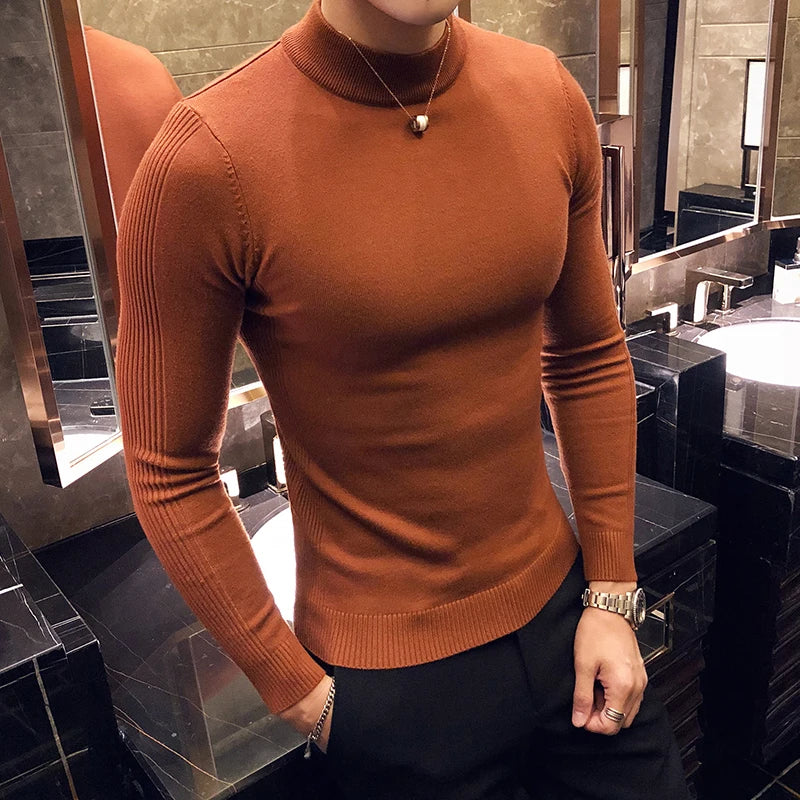 Men's Slim Fit Turtleneck Knit Sweater - Long Sleeve Casual Knitwear for Men