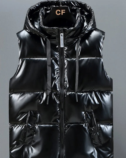 Men's Thickened Waterproof Hooded Vest Jacket with Detachable Hat