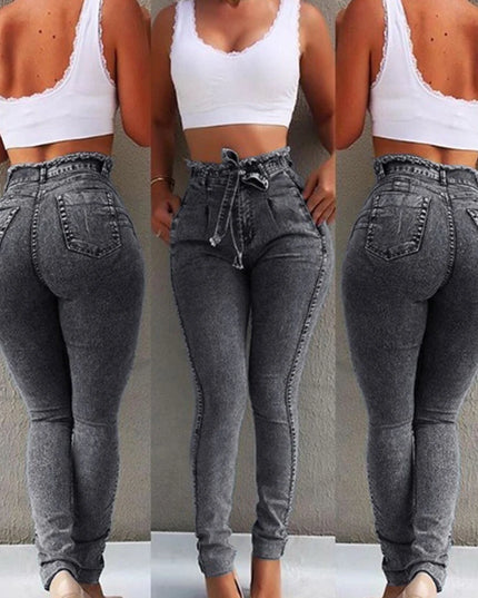 Women’s High-Waisted Stretch Skinny Jeans with Belt