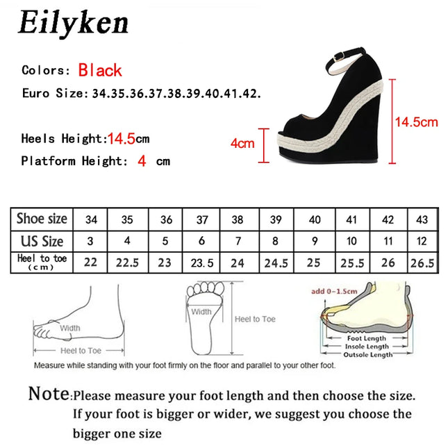 Eilyken Peep Toe Platform Wedges Sandals with Ankle Wrap