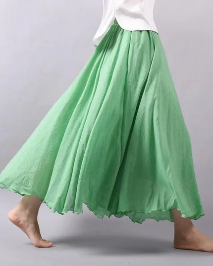 Women's Elegant High-Waisted Linen Maxi Skirt with Elastic Waist