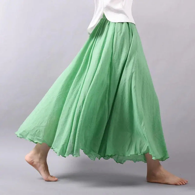 Women's Elegant High-Waisted Linen Maxi Skirt with Elastic Waist