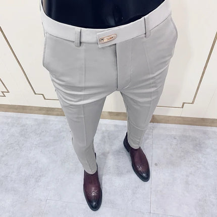 Men's Slim Fit Elastic Formal Dress Pants - Comfortable & Stylish Business Trousers