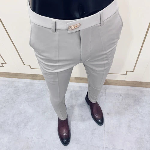 Men's Slim Fit Elastic Formal Dress Pants - Comfortable & Stylish Business Trousers