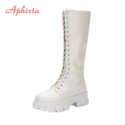 Women's Knee-High PU Leather Lace-Up Long Boots