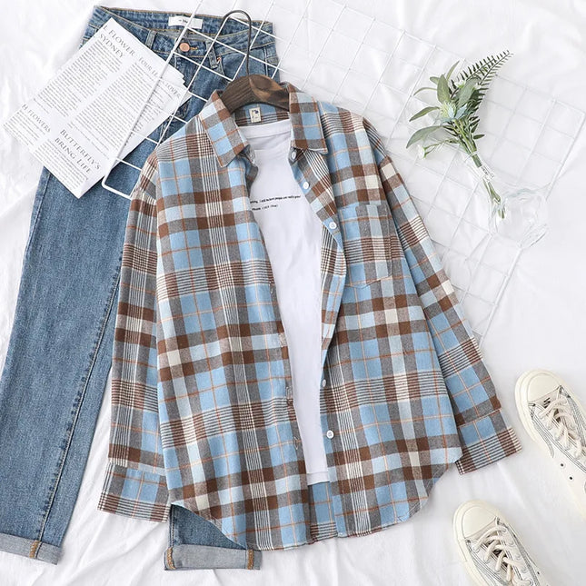 Casual Women's Plaid Shirt - Loose Fit Checkered Top