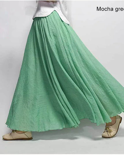 Women's Elegant High-Waisted Linen Maxi Skirt with Elastic Waist