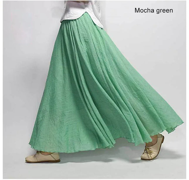 Women's Elegant High-Waisted Linen Maxi Skirt with Elastic Waist