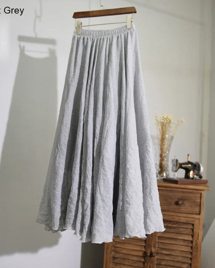 Women's Elegant High-Waisted Linen Maxi Skirt with Elastic Waist
