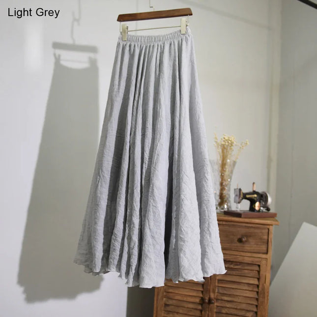 Women's Elegant High-Waisted Linen Maxi Skirt with Elastic Waist
