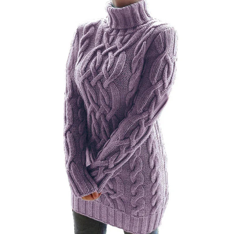 Women's Thick Turtleneck Sweater Dress - Long Sleeve Knitted Dress for Women
