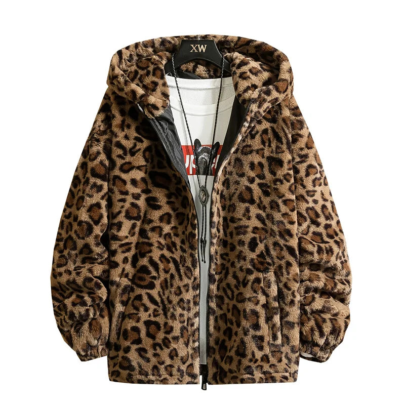 Unisex Leopard Printed Cotton Hooded Jacket