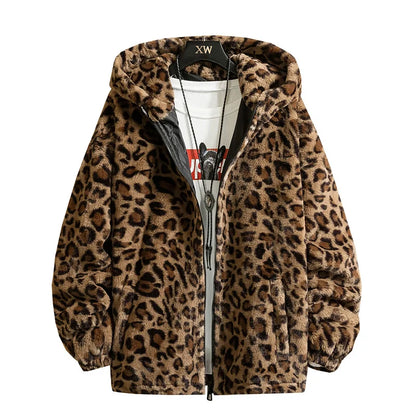 Unisex Leopard Printed Cotton Hooded Jacket