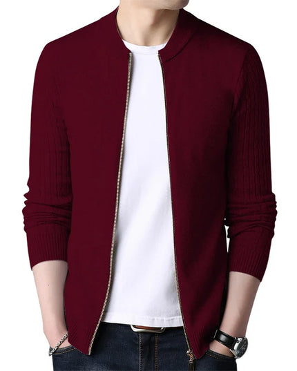 Men's Long Sleeve Knit Zipper Casual Slim Fit Jacket