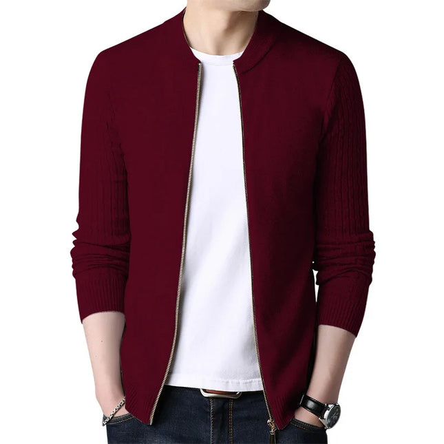 Men's Long Sleeve Knit Zipper Casual Slim Fit Jacket