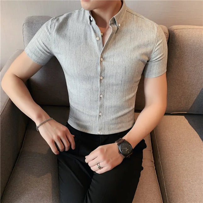 Men's Short Sleeve Slim Fit Striped Shirt