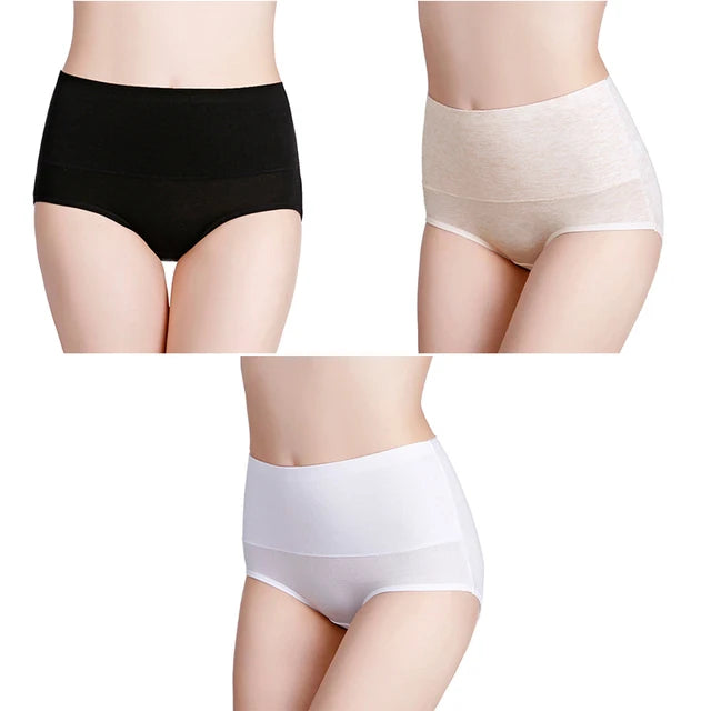 3-Pack Women's Plus Size High-Waist Cotton Breathable Briefs