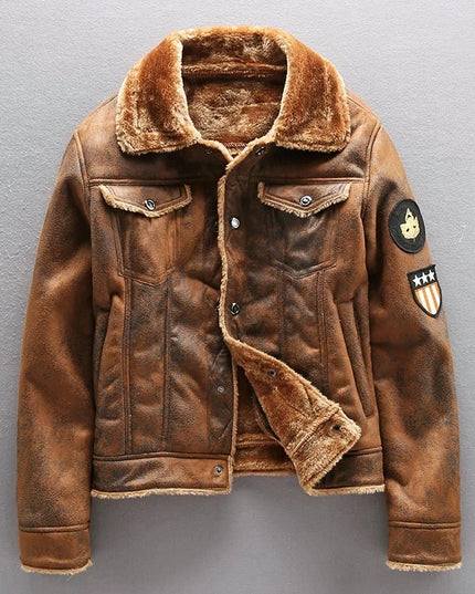 Men's Thick Warm Faux Leather Bomber Jacket
