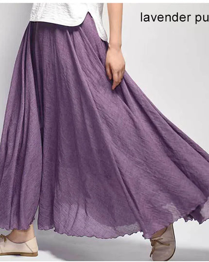 Women's Elegant High-Waisted Linen Maxi Skirt with Elastic Waist