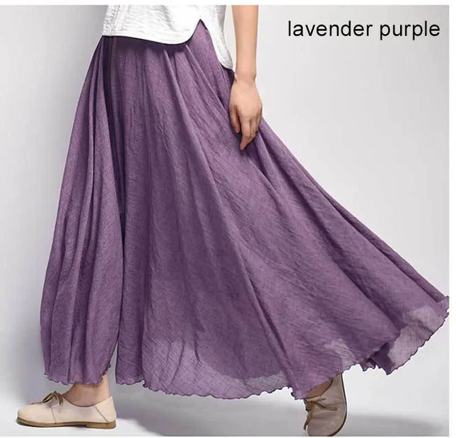 Women's Elegant High-Waisted Linen Maxi Skirt with Elastic Waist