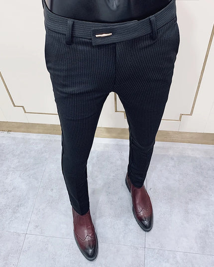 Men's Slim Fit Elastic Formal Dress Pants - Comfortable & Stylish Business Trousers