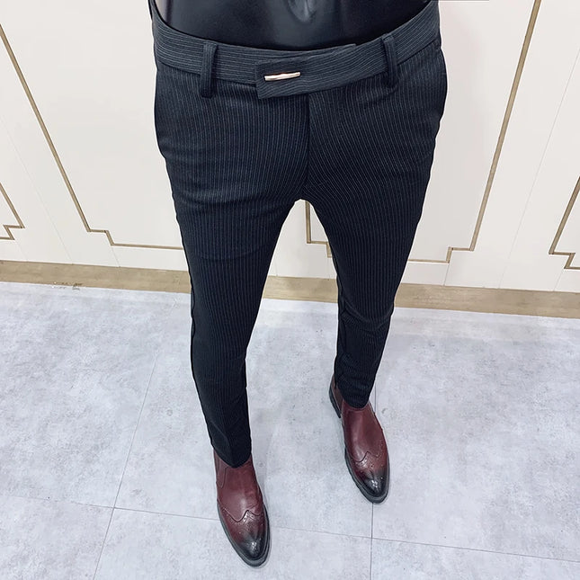 Men's Slim Fit Elastic Formal Dress Pants - Comfortable & Stylish Business Trousers