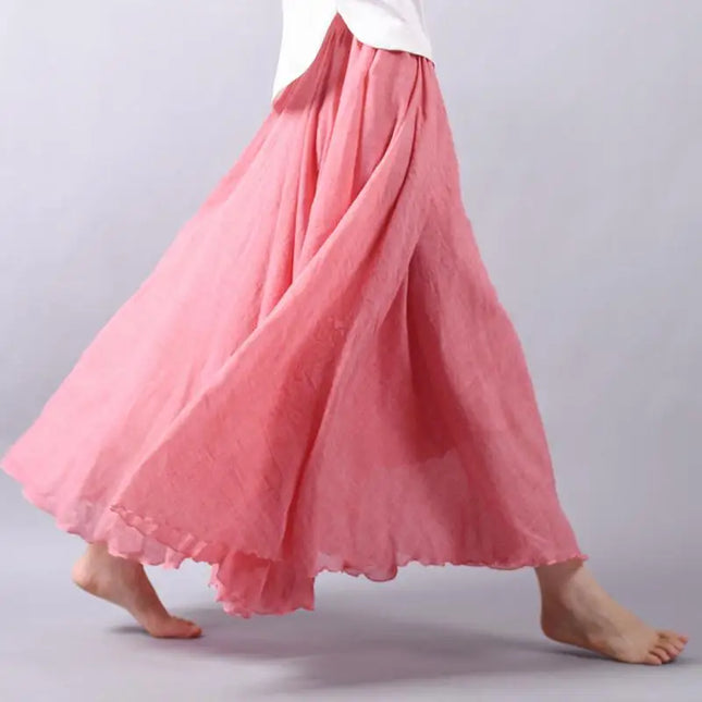Women's Elegant High-Waisted Linen Maxi Skirt with Elastic Waist
