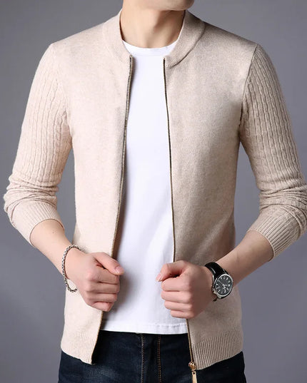 Men's Long Sleeve Knit Zipper Casual Slim Fit Jacket