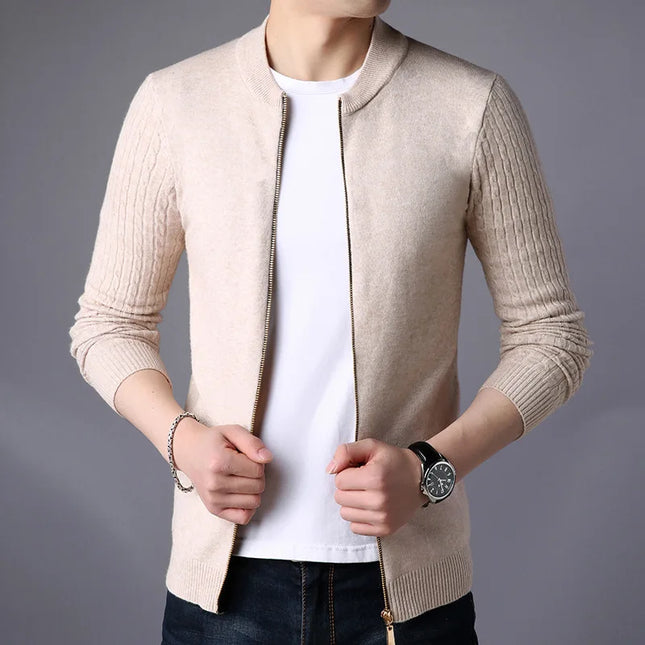 Men's Long Sleeve Knit Zipper Casual Slim Fit Jacket