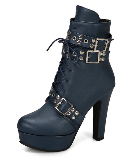 Women's Lace-Up Platform Ankle Boots with High Heels