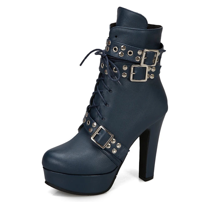 Women's Lace-Up Platform Ankle Boots with High Heels