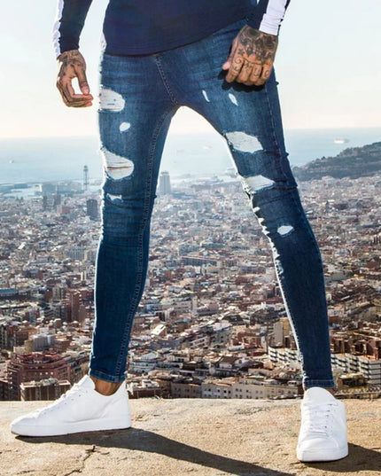 Men's Elastic Skinny Ripped Denim Jeans