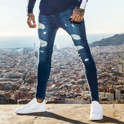Men's Elastic Skinny Ripped Denim Jeans