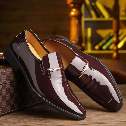 Men's Faux Leather Dress Shoes - Slip-On, Pointed Toe Formal Shoes for Men