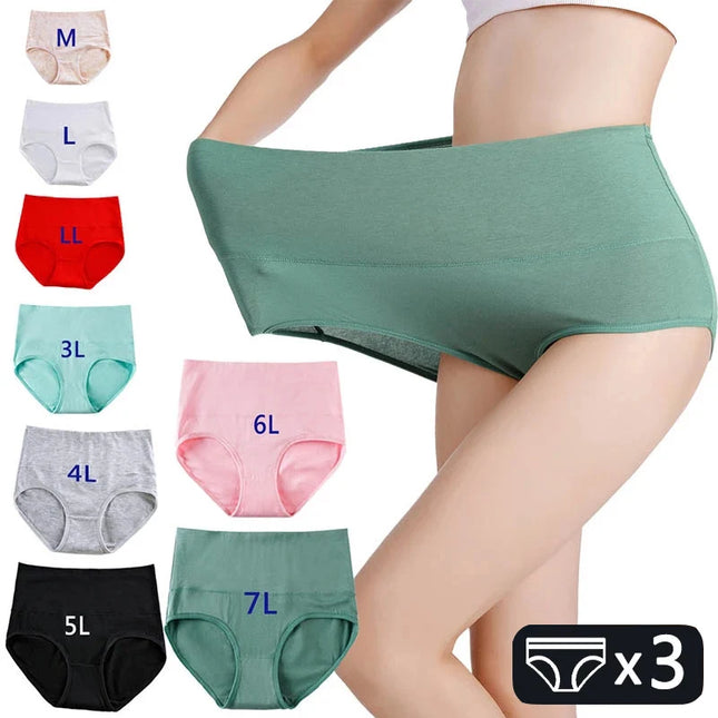 3-Pack Women's Plus Size High-Waist Cotton Breathable Briefs