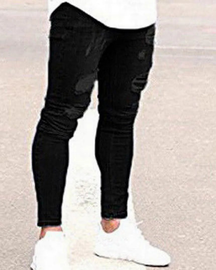 Men's Elastic Skinny Ripped Denim Jeans