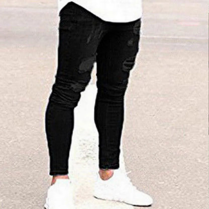 Men's Elastic Skinny Ripped Denim Jeans