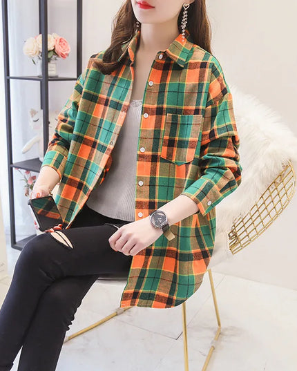 Casual Women's Plaid Shirt - Loose Fit Checkered Top