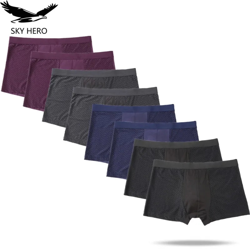 Set of men's underwear in various colors with 'SKY HERO' branding.