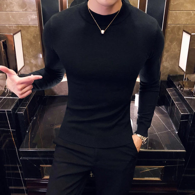 Men's Slim Fit Turtleneck Knit Sweater - Long Sleeve Casual Knitwear for Men