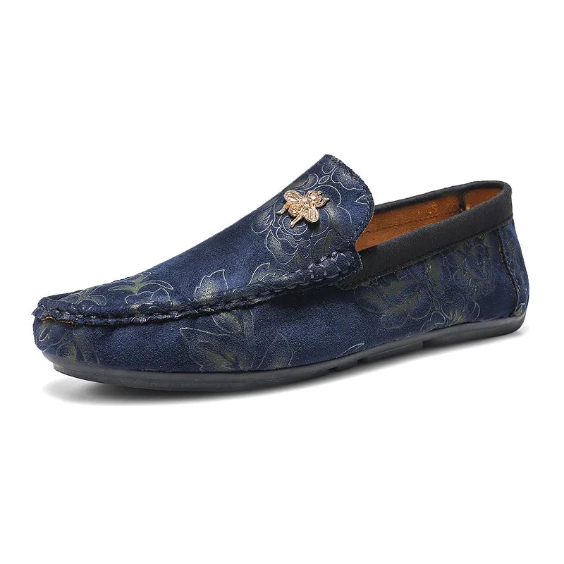 Men's Flower-Printed Faux Leather Slip-On Loafers - Stylish and Comfortable Men's Shoes