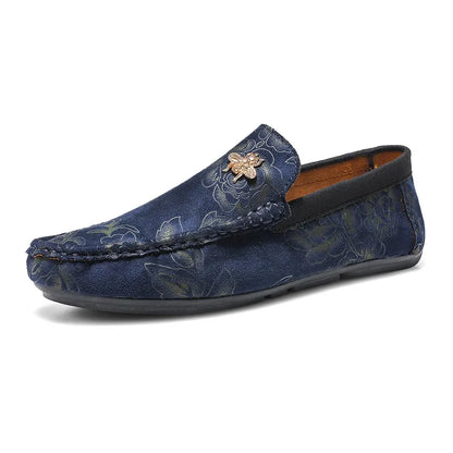 Men's Flower-Printed Faux Leather Slip-On Loafers - Stylish and Comfortable Men's Shoes