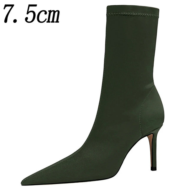 Women's Pointed Toe Elastic Heel Boots – Stylish & Comfortable Ankle Boots