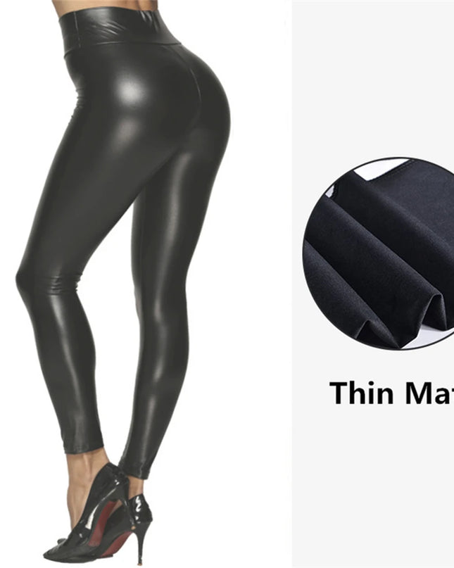 High-Waist PU Leather Skinny Pencil Pants for Women