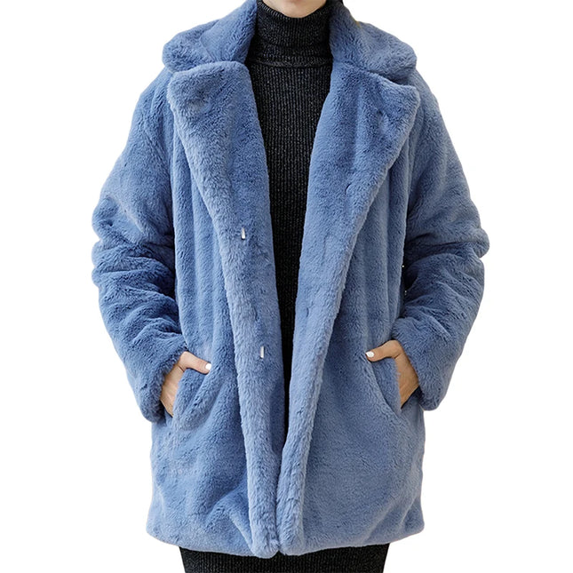 Women's Faux Fur Coat - Warm & Thick Lapel Winter Coat
