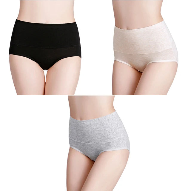 3-Pack Women's Plus Size High-Waist Cotton Breathable Briefs