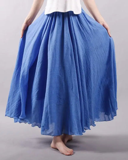 Women's Elegant High-Waisted Linen Maxi Skirt with Elastic Waist